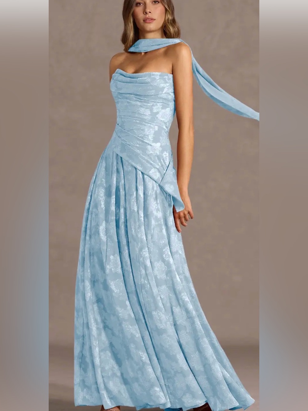 Azazie Light Blue Strapless Jacquard Maxi Dress Size 4